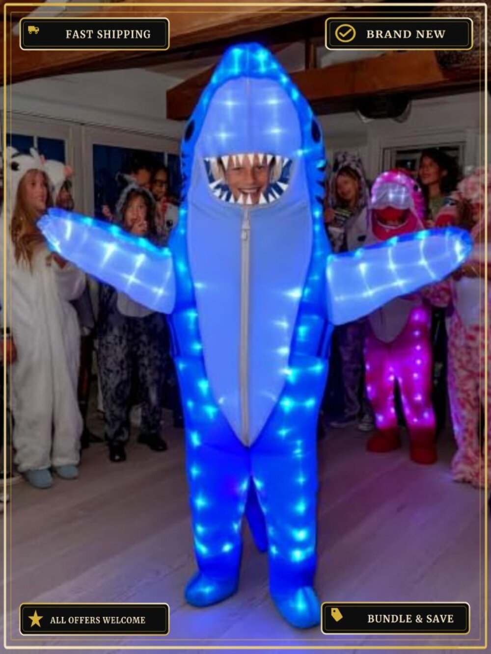 Kids Shark Inflatable LED Light Up Costume Blow Up Halloween
